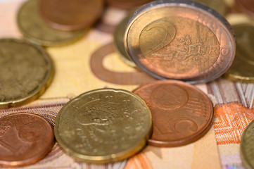 Euro banknotes and coins