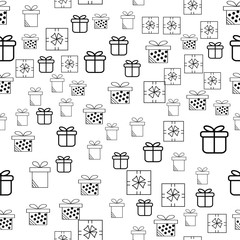 Gift boxes and parcels. Seamless vector pattern. Colorful background texture