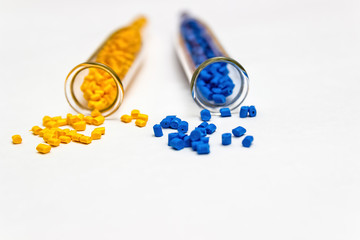 Polymeric dye. Colorant for plastics. Pigment in the granules.