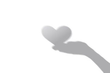 Concept modern abstract background of shadow heart in hand on a white wall. White and Black for overlaying a valentine photo or mockup