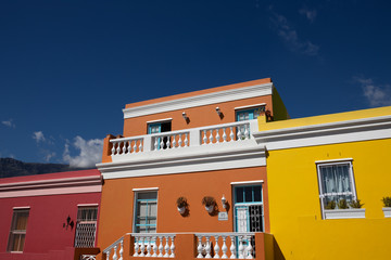 Colored houses in Bo Kapp, a district of Cape Town, South Africa known for it's houses painted in...