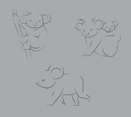 Koala Line Art Conservation Style Animation Sequence Vector Illustration