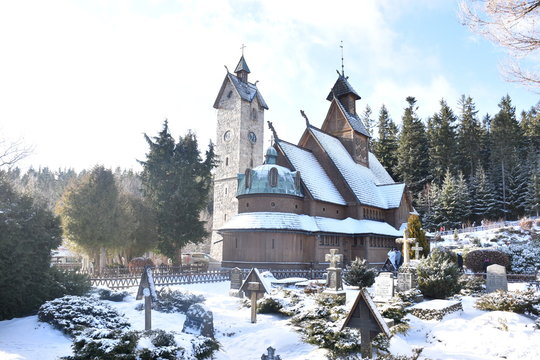 church in winter scenery