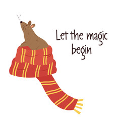 Obraz premium Funny rat sitting in a scarf. Vector illustration