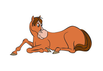 Horse children sticker design. Funny character in cartoon style. Vector illustration.