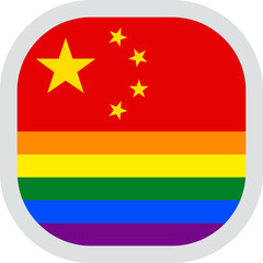Chinese LGBT Rainbow flag, rounded square shape icon on white background, vector illustration