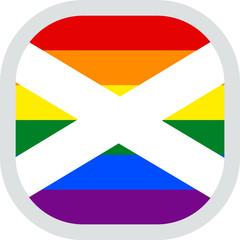Scottish LGBT Rainbow flag, rounded square shape icon on white background, vector illustration
