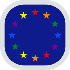 European Union LGBT Rainbow flag, rounded square shape icon on white background, vector illustration