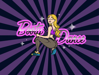 Twerk poster design. Cartoon style girl. Poster for booty dance course or battle. Vector illustration.