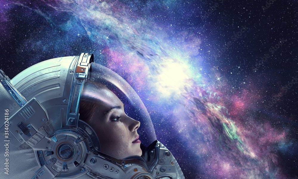 Wall mural exploring outer space. mixed media