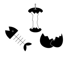 生ゴミ（魚の骨、リンゴの芯、卵の殻）のアイコン