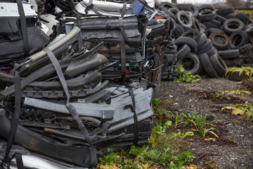 Fototapeta premium Rescue Services. Car graveyard, repair of auto parts, metal.