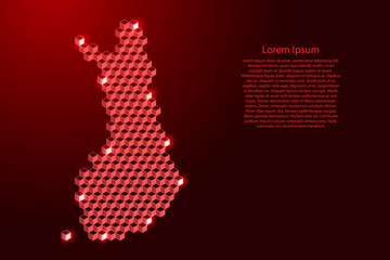 Finland map from 3D red cubes isometric abstract concept, square pattern, angular geometric shape, for banner, poster. Vector illustration.