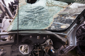 Fototapeta premium Rescue Services. Car graveyard, repair of auto parts, metal.