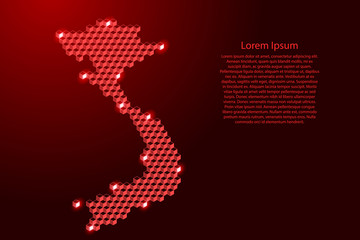 Vietnam map from 3D red cubes isometric abstract concept, square pattern, angular geometric shape, for banner, poster. Vector illustration.