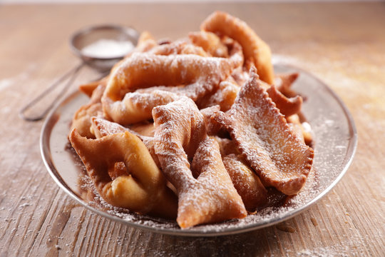 traditional french bugne- donut with sugar