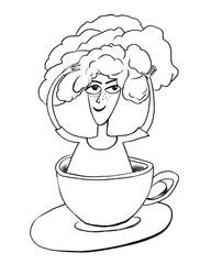 Character design hair made from cappuccino milk foam.