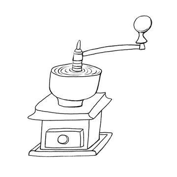 Coffee grinder hand drawn illustration.