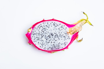 Dragon fruit, pitaya isolated on white background. Cut in half Dragon fruit, pitaya