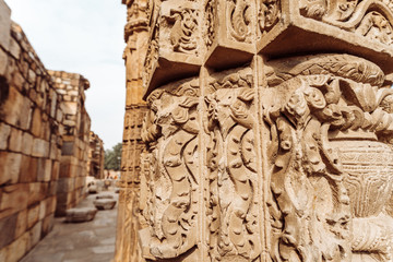 Details of the ruins at Qutub Minar in New Delhi India
