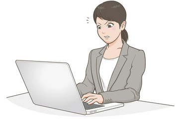 パソコンで仕事をする女性・怒り