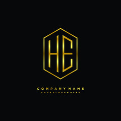 Letter HE logo minimalist luxury gold color
