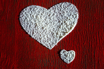 The Valentines day holiday. Heart and love, red greeting card. Romantic vintage background.