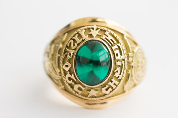 gold & green emerald ring of military officer