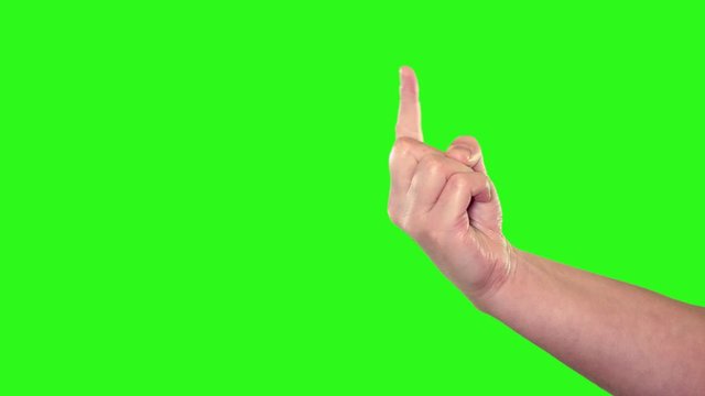 hand sign come here finger of young woman hand over green screen