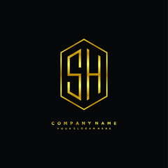 Letter SH logo minimalist luxury gold color