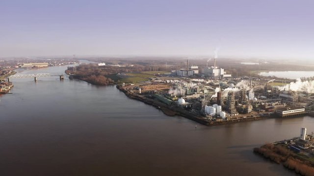 Aerial of factory Chemours at the river Beneden Merwede, the Netherlands