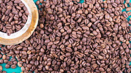 Coffee beans on table for background