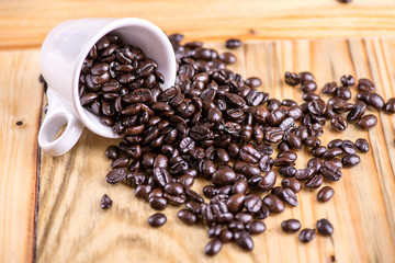 Coffee beans on table for background