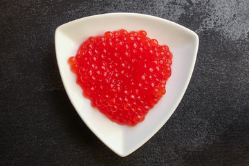red caviar (seafood, salmon caviar) menu concept. food background. top view. copy space
