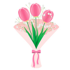Illustration of a bouquet of tulips and gypsophila