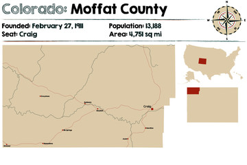 Large and detailed map of Moffat county in Colorado, USA.