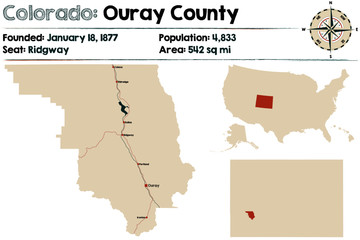 Large and detailed map of Ouray county in Colorado, USA.