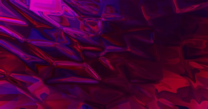 Abstract red futuristic abstract backdrop with holographic foil effects. Polygons in red shapes shiny and glossy moves on background. Backdrop for technology vintage footage. Holographic film scene