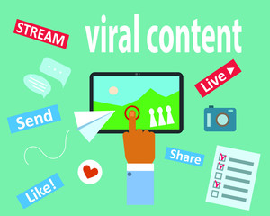 Vector flat content marketing illustration. Viral content strategy banner.
