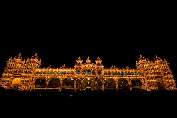 Mysore palace front view at night with lights