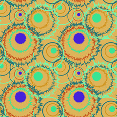 abstract circle pattern with colored circles, vector seamless pattern. stars and zig-zag rounds.