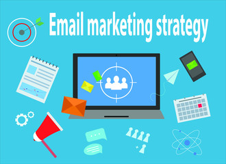 Vector flat email marketing illustration. Profit email marketing strategy banner.