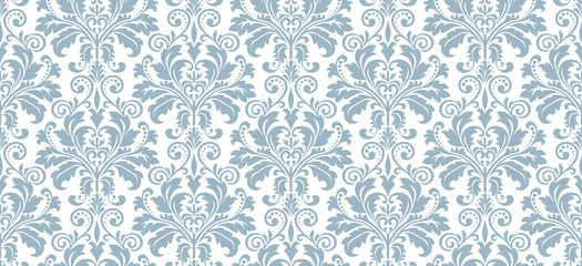 Floral pattern. Vintage wallpaper in the Baroque style. Seamless vector background. White and blue ornament for fabric, wallpaper, packaging. Ornate Damask flower ornament - obrazy, fototapety, plakaty
