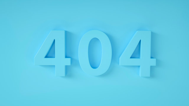 404 error page not found message. Monochrome. Minimalism. Blue lettering for web design and site development on blue background. 3D Render. 3D Illustration