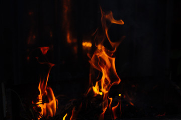 Fototapeta na wymiar Flames on a dark background. Fire bonfire.