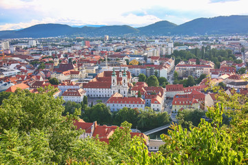 Aerial view to the city of Graz, Austria