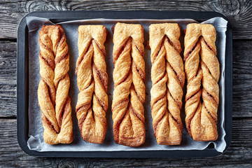 freshly baked Cinnamon sugar puff pastry twists