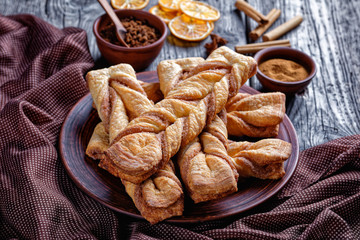 freshly baked Cinnamon sugar puff pastry twists