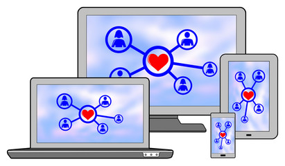 Online dating concept on different devices