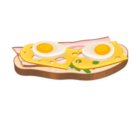 Open Sandwich with Boiled Egg and Sliced Bacon Isolated on White Background Vector Illustration